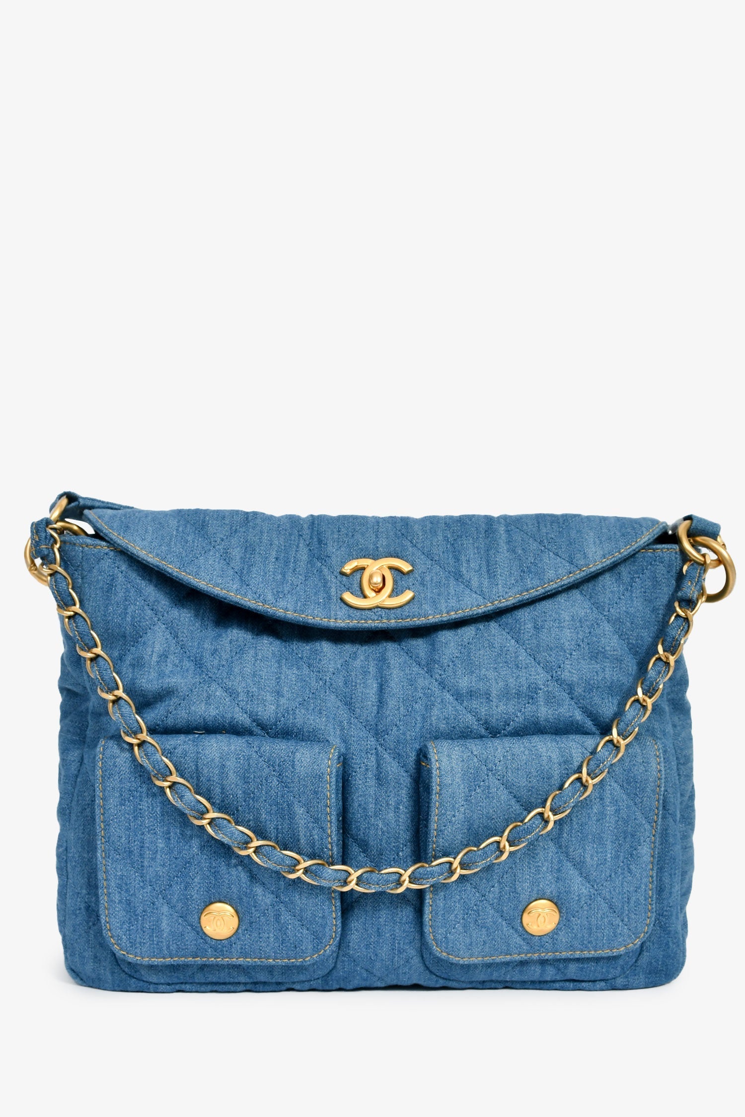 Pre-Loved Chanel™ 2025 Blue Denim Large 'Supple Twin' Shoulder Bag