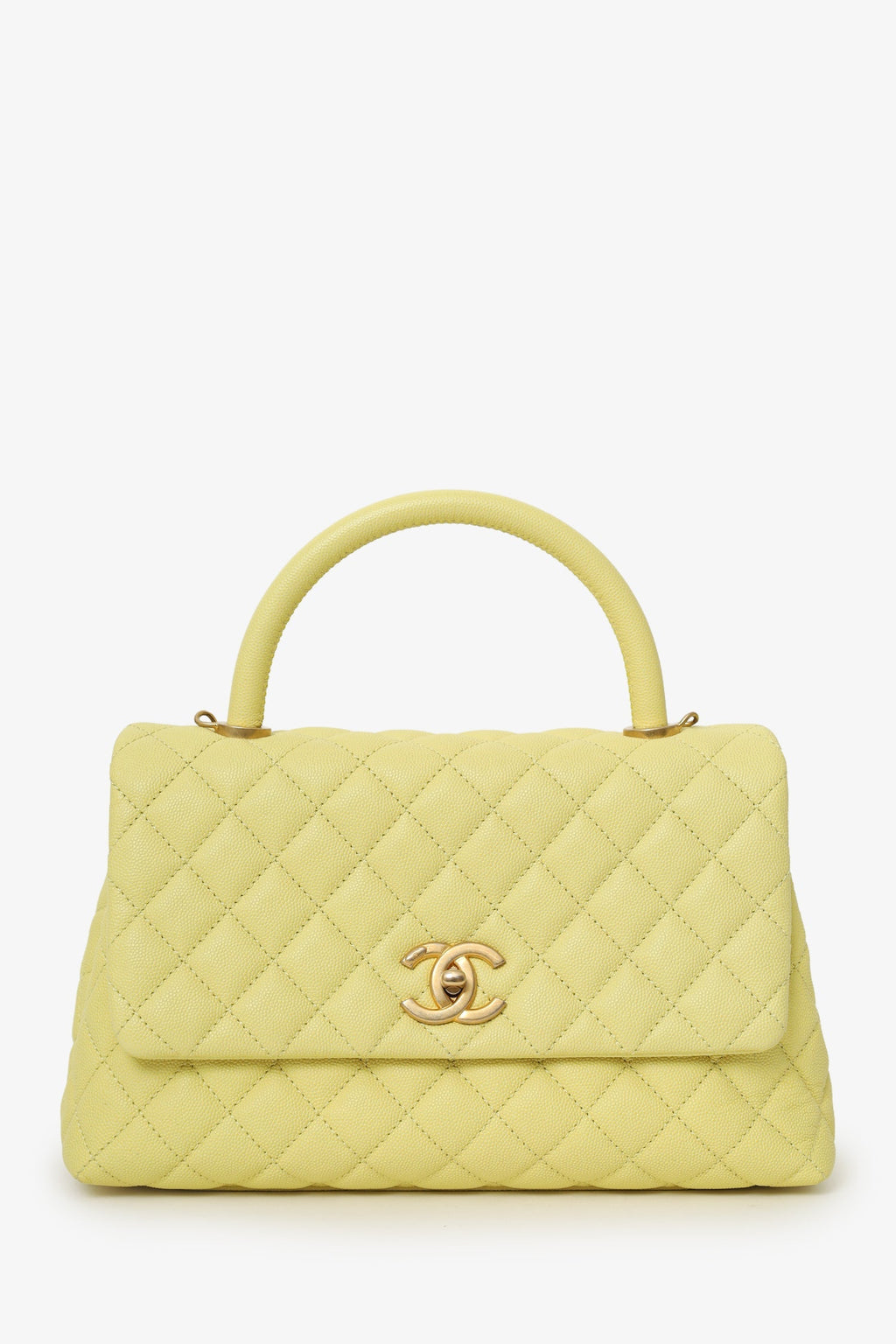 Pre-Loved Chanel™ 2017-18 Yellow Caviar Leather Medium 'Coco' Top Handle With Strap