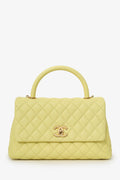 Pre-Loved Chanel™ 2017-18 Yellow Caviar Leather Medium 'Coco' Top Handle With Strap