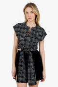 Pre-Loved Chanel™ Black/White Tweed Cropped Tie Up Short Sleeve Top Size 36