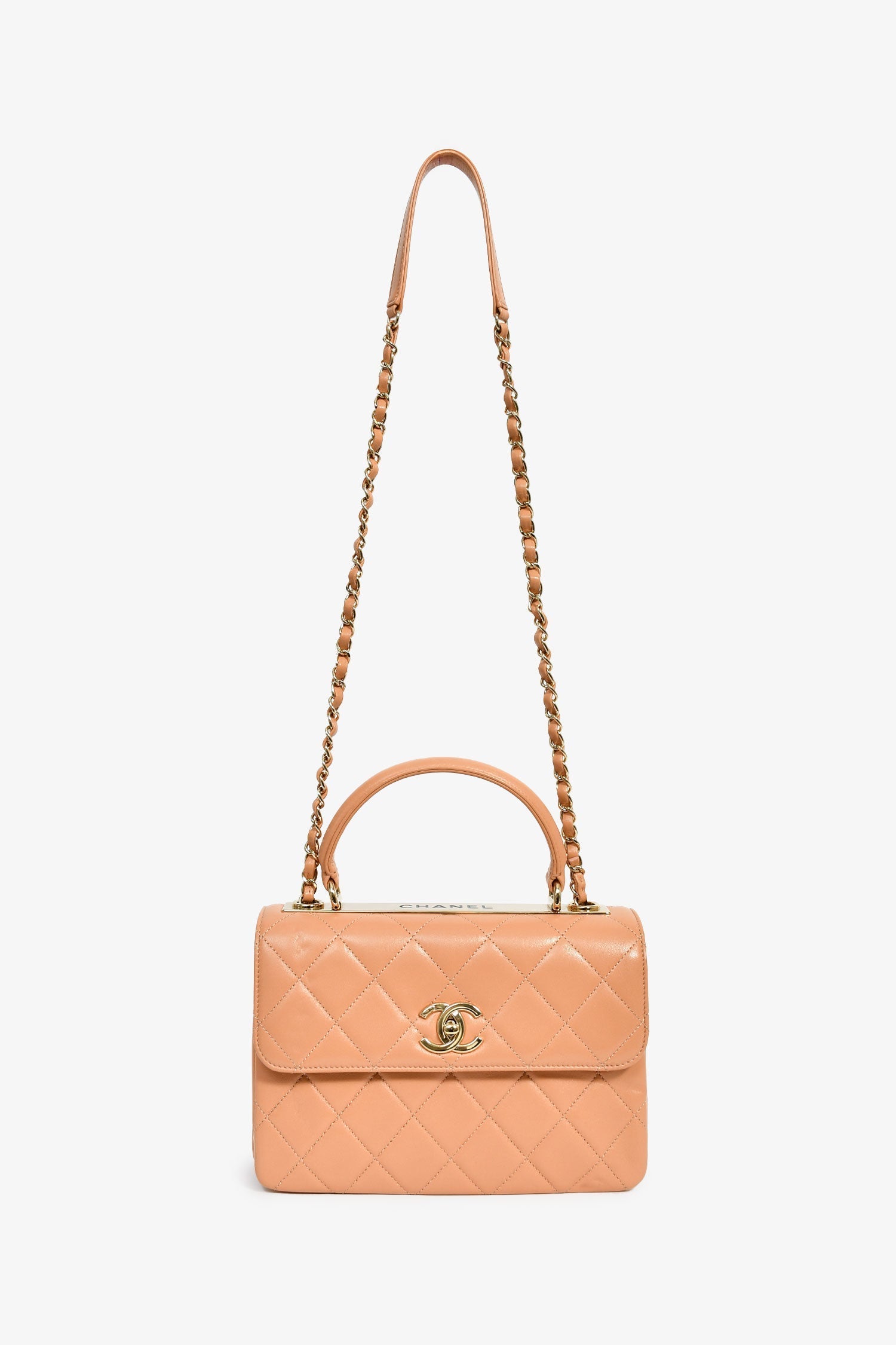 Pre-Loved Chanel™ 2017 Tan Lambskin Leather Small 'Trendy' Bag