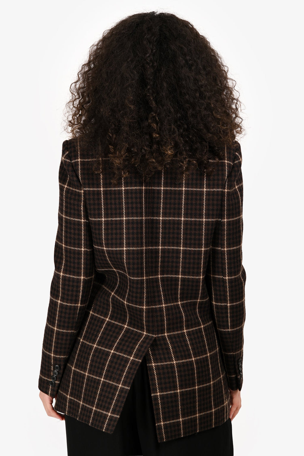 Saint Laurent Wool Brown Plaid Houndstooth Double-Breasted Blazer Size 40
