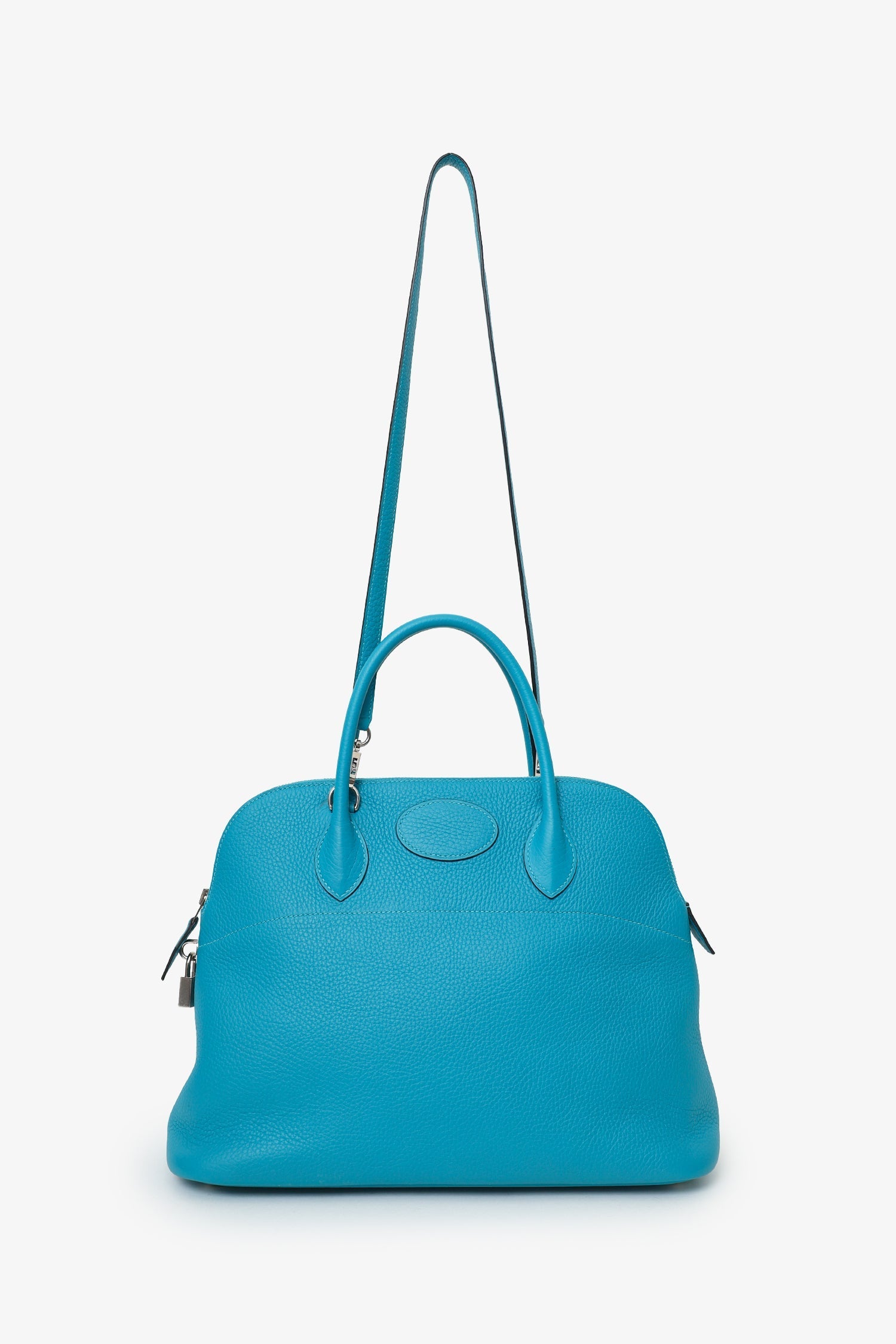 Hermès 2014 Turquoise Clemence Bolide 35 With Strap