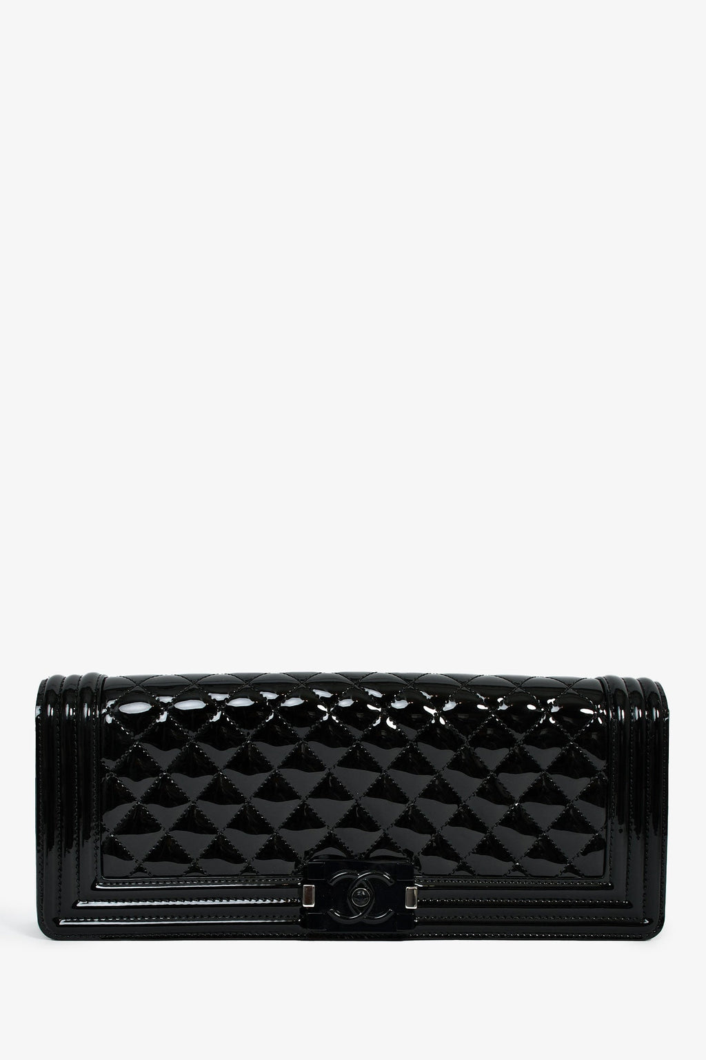 Pre-Loved Chanel™ 2014 Black Patent Leather Boy Clutch On Chain