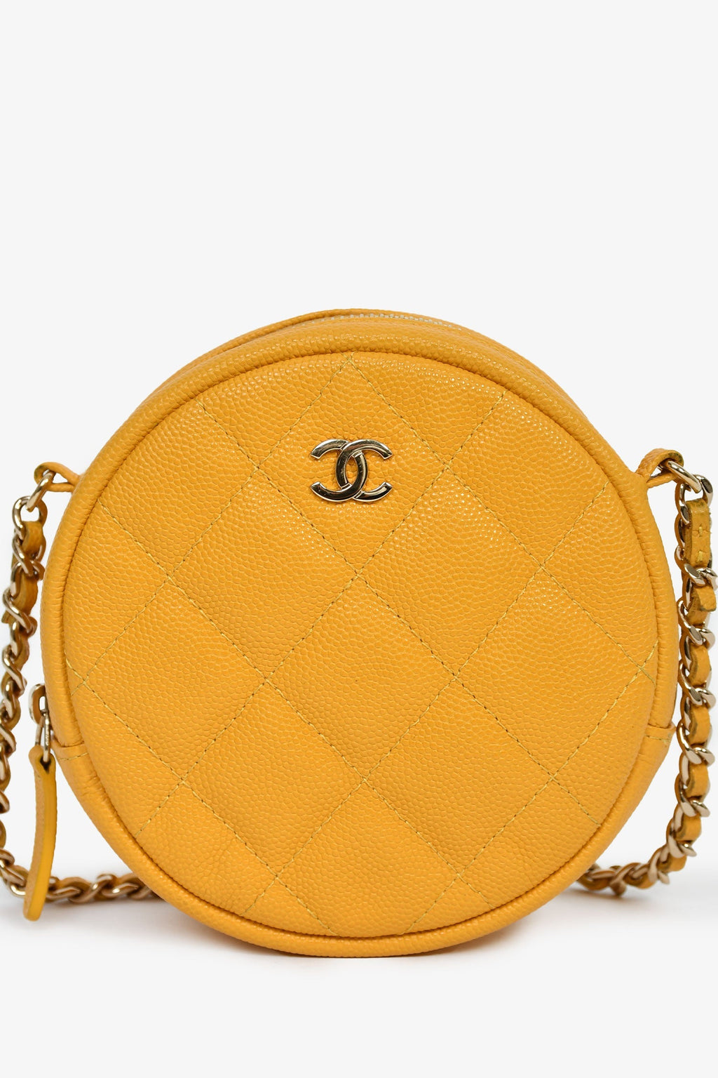 Pre-Loved Chanel™ 2018-19 Yellow Caviar Leather Round Chain Bag