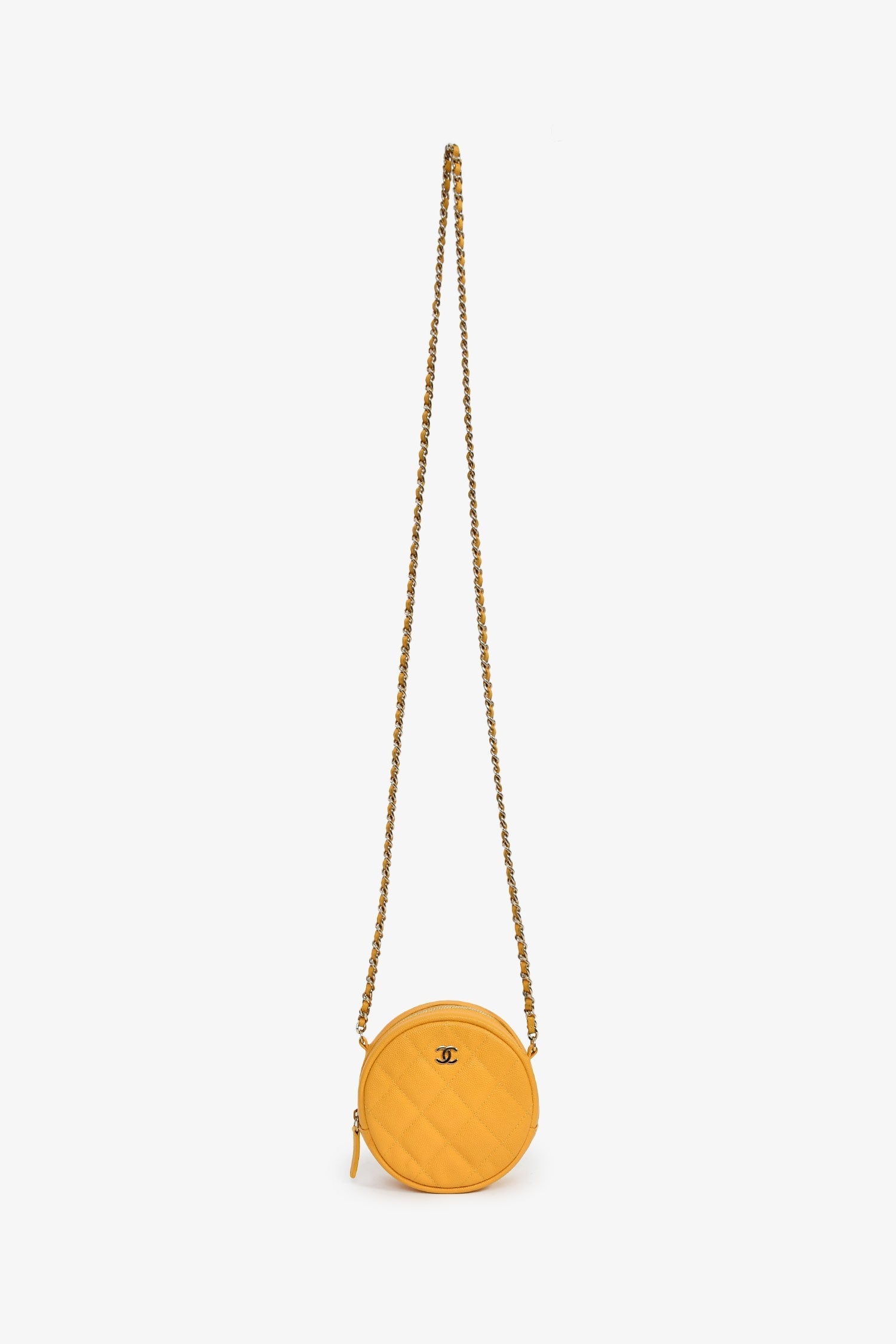 Pre-Loved Chanel™ 2018-19 Yellow Caviar Leather Round Chain Bag