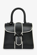 Delvaux Black/White Leather Brilliant Mini Top Handle Bag With Strap