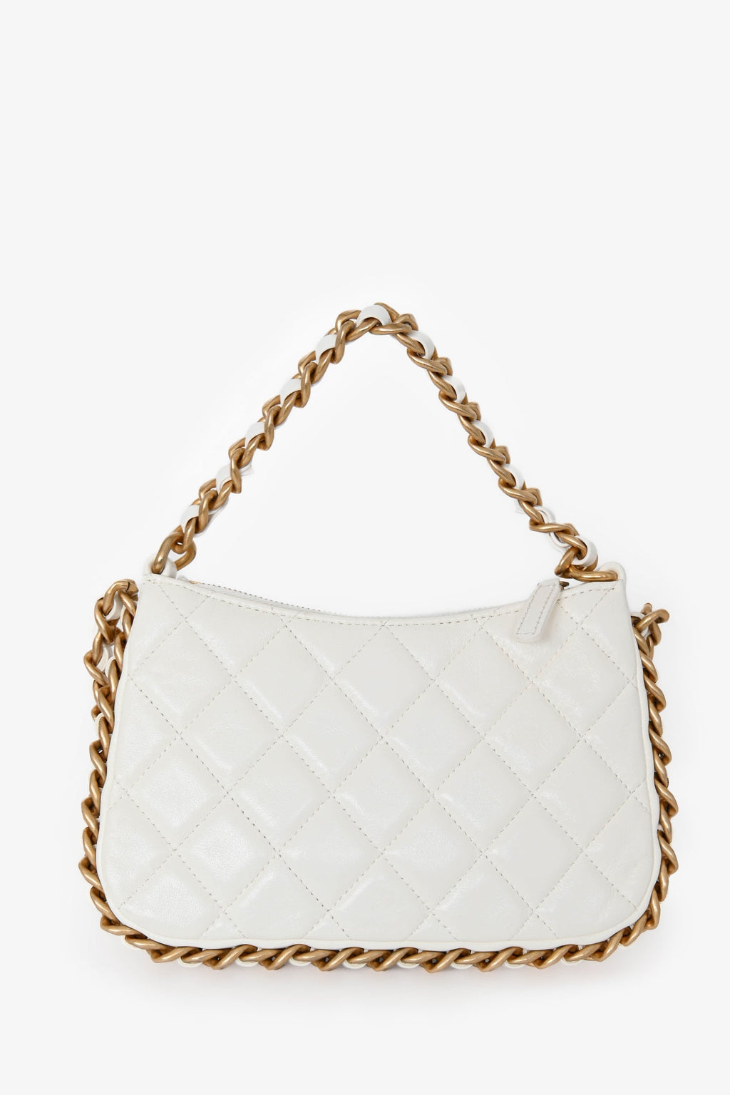 Pre-Loved Chanel™ 2023 White Leather Mini Chain CC Round Hobo Bag GHW