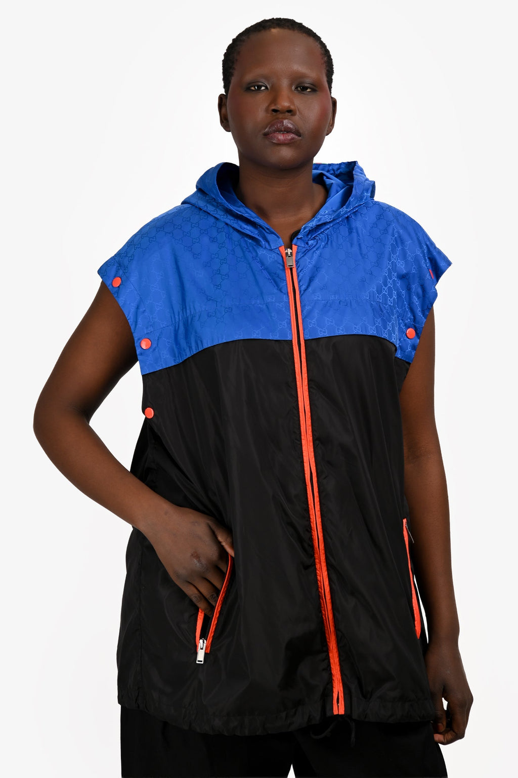 Gucci Blue/Orange Nylon GG Hooded Windbreaker Jacket Size 46 Mens
