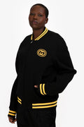 Gucci Black/Yellow Knit Ribbed Sleeves Logo Bomber Jacket Size 54 Mens