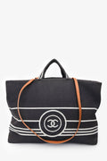 Pre-Loved Chanel™ 2014 Blue/White Striped Denim CC 2 Way Shopper Tote Bag