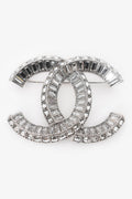 Pre-Loved Chanel™ Silver Tone Crystal Embellished CC Brooch