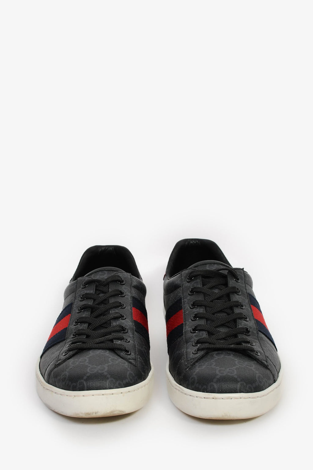 Gucci Grey Canvas GG Supreme Web Snake Embossed Detail 'Ace' Sneakers Size 8.5 Mens