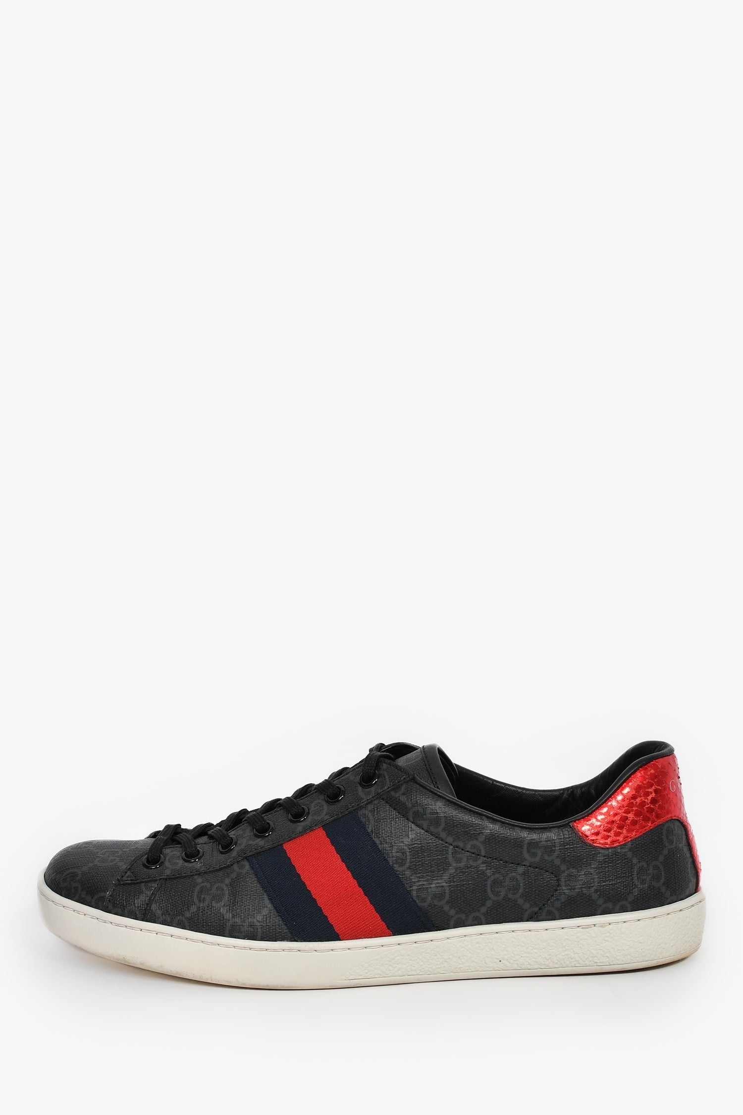 Gucci Grey Canvas GG Supreme Web Snake Embossed Detail 'Ace' Sneakers Size 8.5 Mens