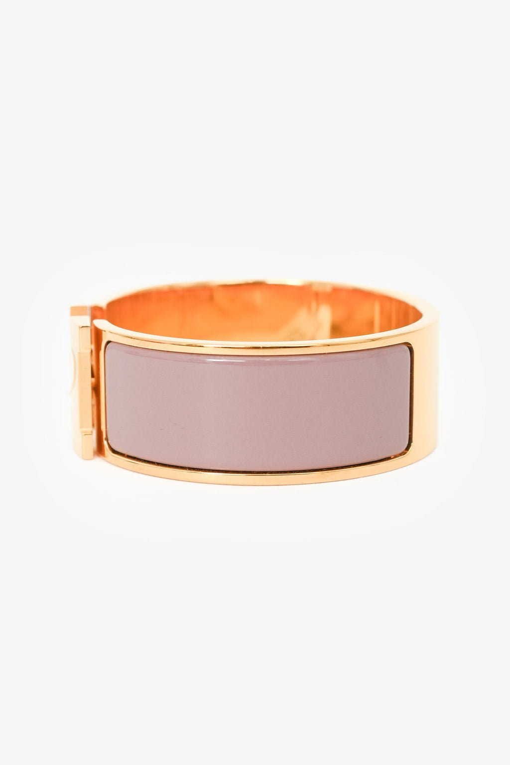 Hermès Gold Tone Pink Ceramic 'Clic Clac H' GM Bracelet