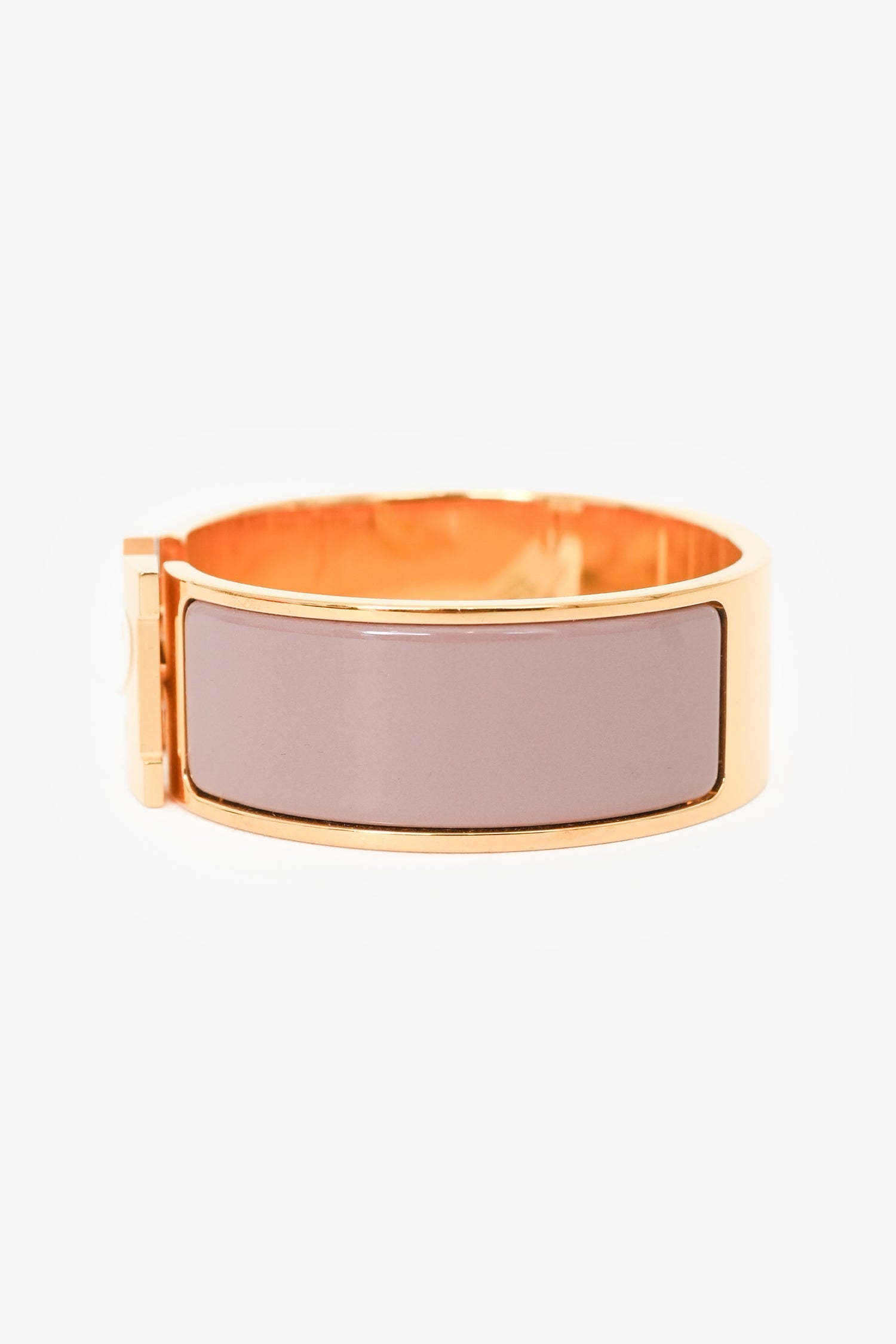 Hermès Gold Tone Pink Ceramic 'Clic Clac H' GM Bracelet