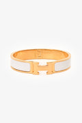 Hermès Gold Tone White Ceramic 'Clic Clac H' Thin Bracelet