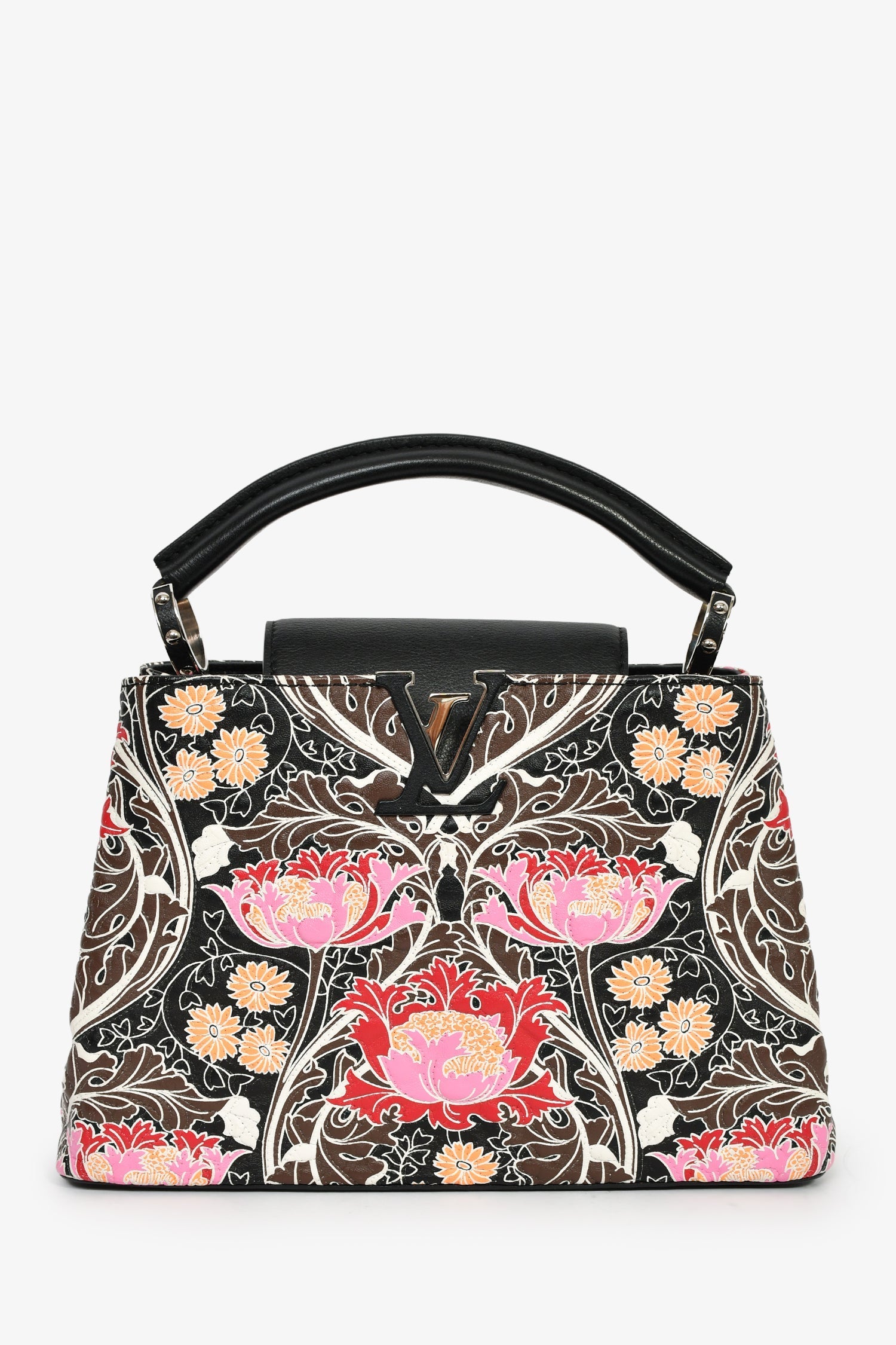 Louis Vuitton 2015 Black/Multicolour Leather Wild Flowers Capucines BB Top Handle Bag with Strap