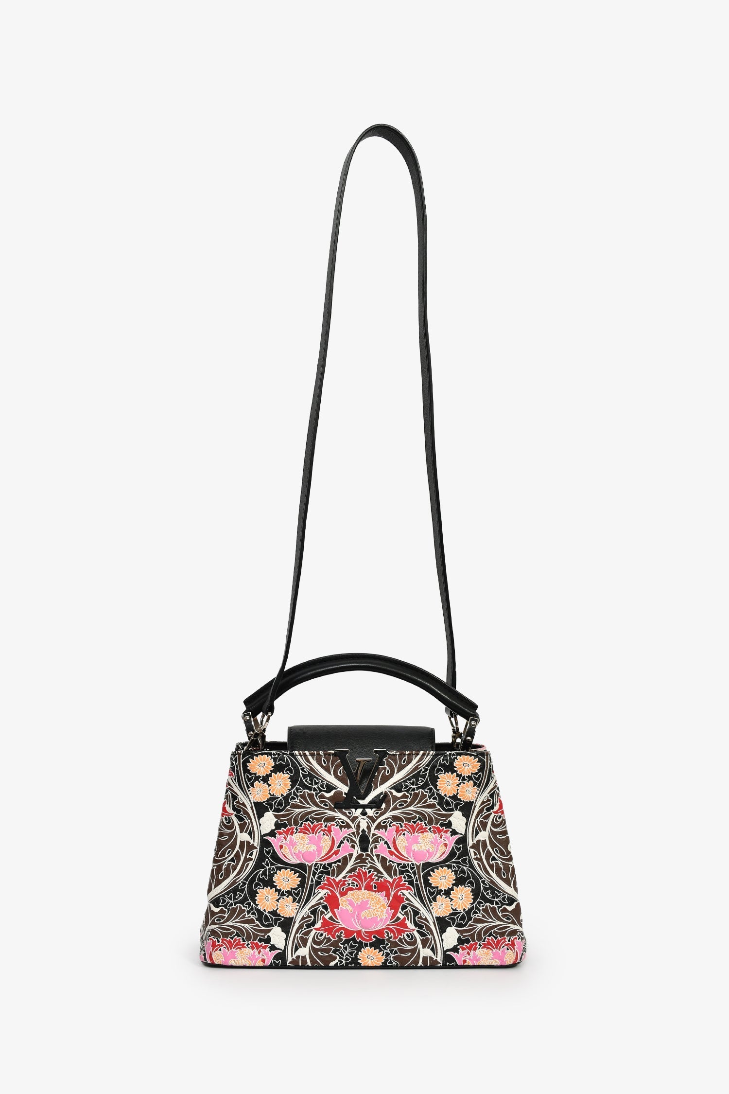 Louis Vuitton 2015 Black/Multicolour Leather Wild Flowers Capucines BB Top Handle Bag with Strap
