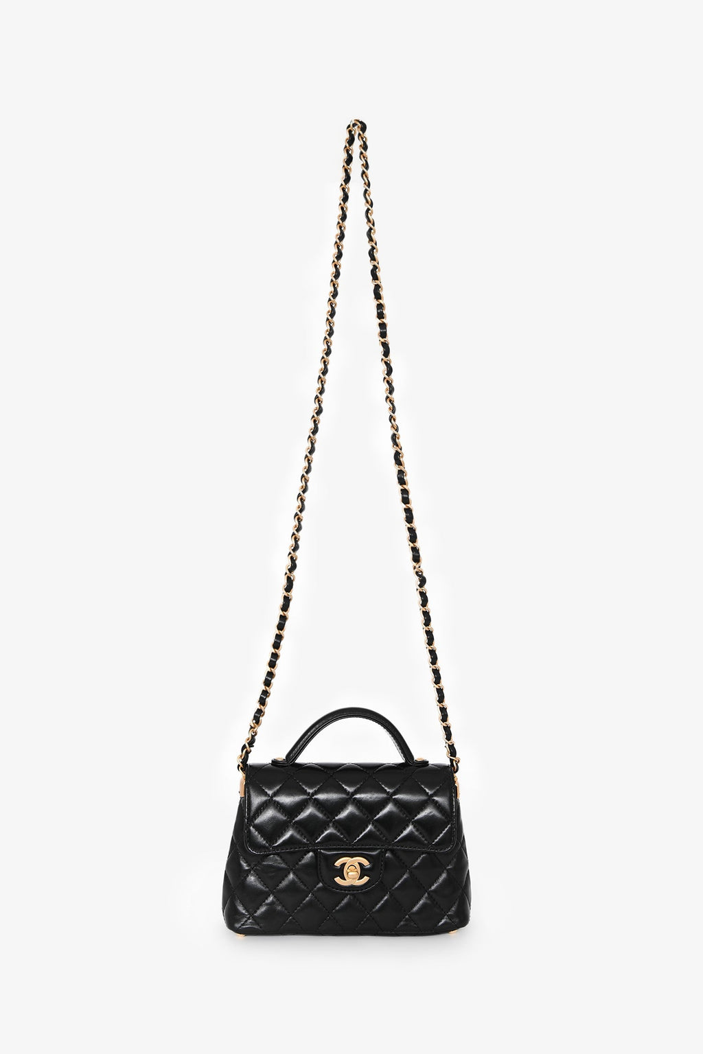 Pre-Loved Chanel™ 2025 Black Lambskin Mini Top Handle Chain Bag