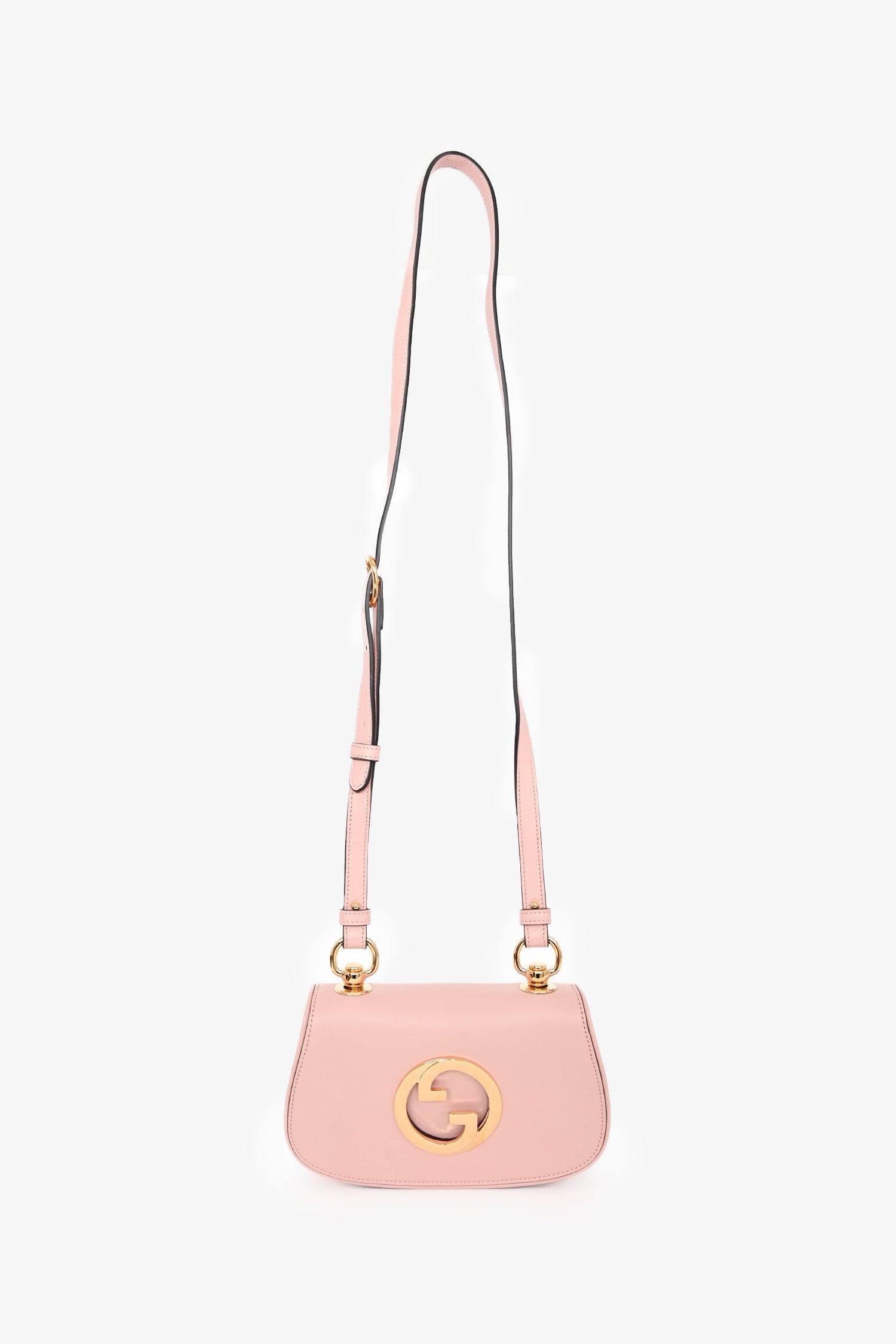 Gucci Pink Leather Mini 'Blondie' Crossbody Bag With Web Canvas Strap