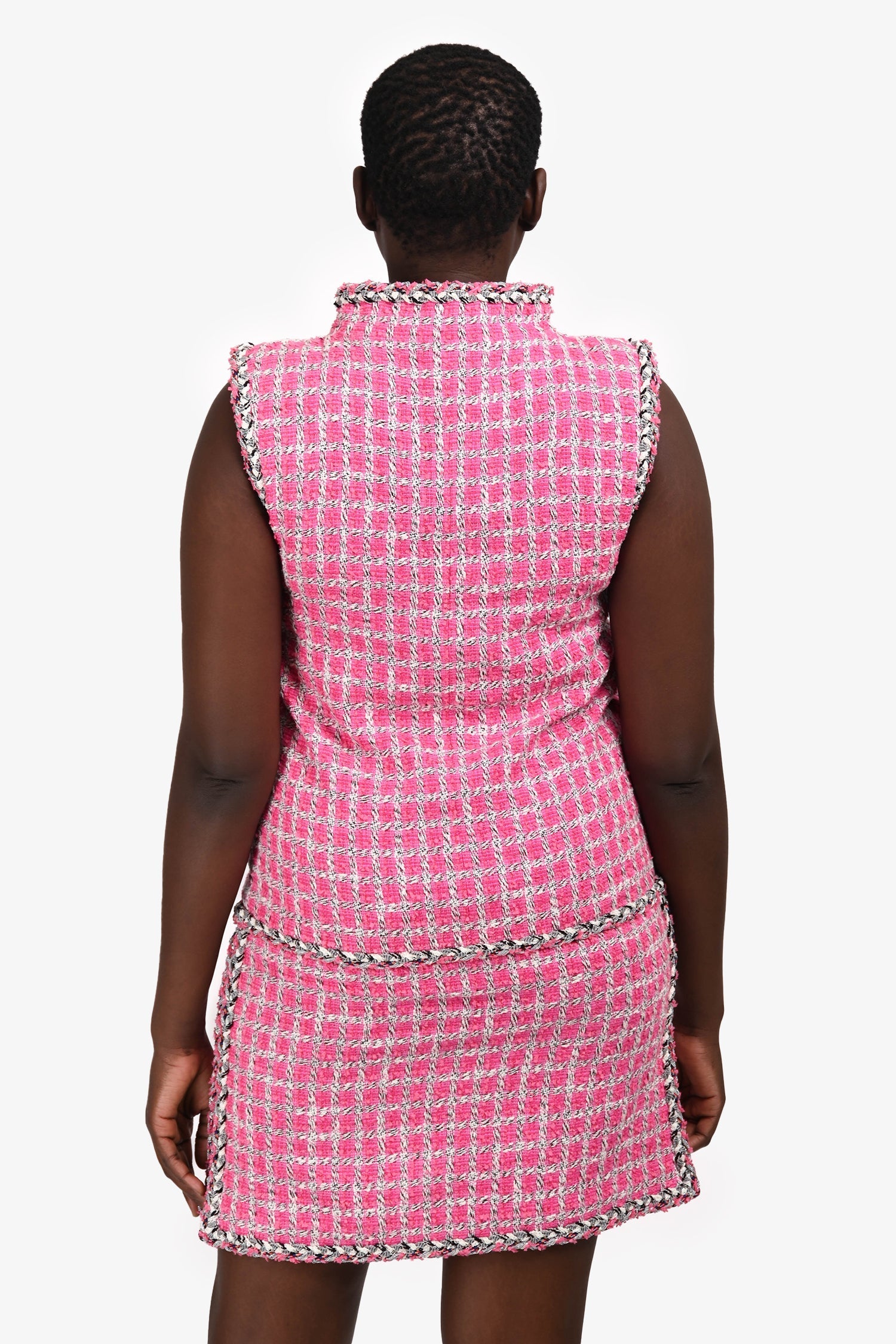 Pre-Loved Chanel™ 2014 Runway Pink Tweed Sleeveless Mini Dress Size 40