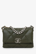 Pre-Loved Chanel™ 2022+ Khaki Green Leather 'Chanel™ 19' Small Flap