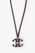 Pre-Loved Chanel™ Black Crystal Detail CC Necklace