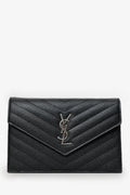Saint Laurent Black Grained Leather Envelope Wallet On Chain