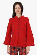 Pre-Loved Chanel™ 2010 'Shanghai Metiers d'Art' Runway Red Cashmere/Wool Buttoned igan Size 40