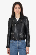 Saint Laurent Black Leather Moto Jacket Size 36