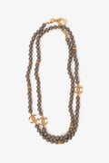 Pre-Loved Chanel™ 2024 Grey Gold Tone Faux Pearls/Strass CC Logo Long Necklace