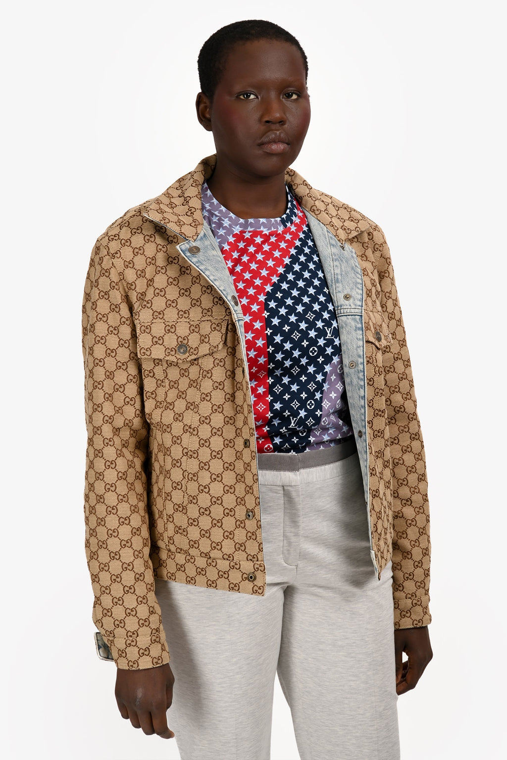 Gucci Blue Denim/GG Jacquard Reversible Jacket Size 46 Mens