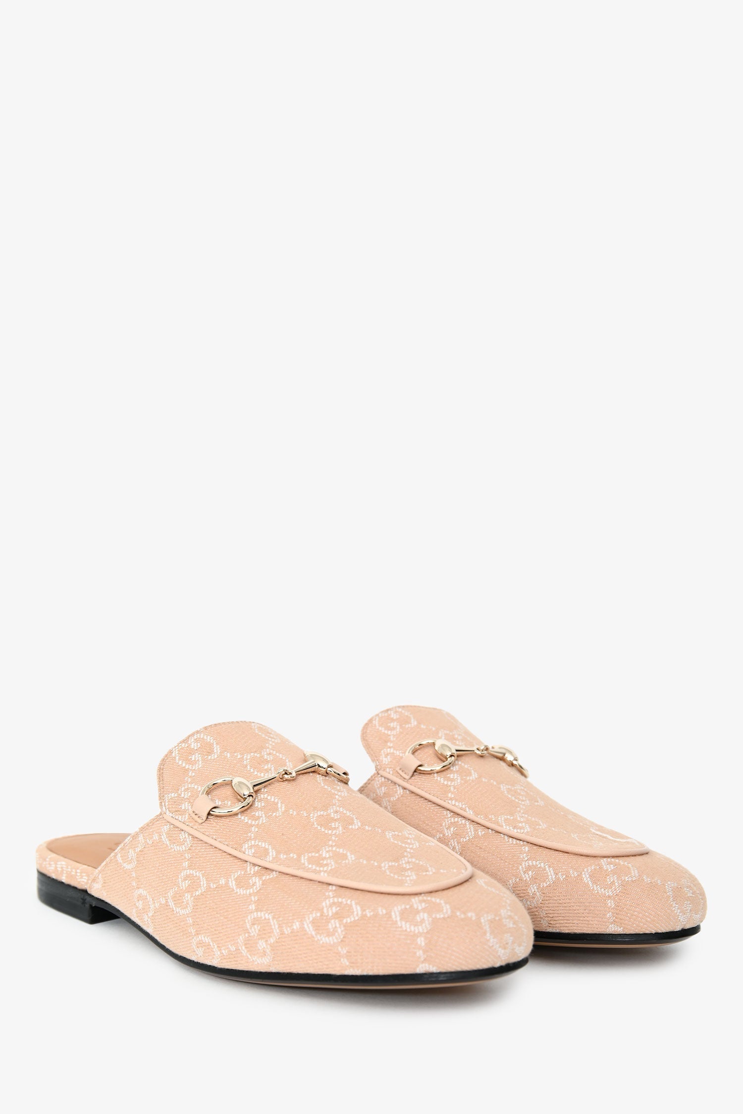 Gucci Beige Monogram Denim Princetown Slip On Mules Size 37