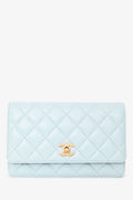 Pre-Loved Chanel™ Light Blue Leather Quilted CC Pearl Crush Wallet On Chain