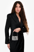 Saint Laurent Silver Tone Crystal Logo Micro Evening Bag