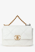 Pre-Loved Chanel™ White Lambskin Leather Quilted CC Small 19 Flap Bag