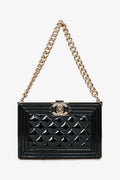 Pre-Loved Chanel™ Black Patent Calfskin 'Minaudiere' Chain Box Boy Bag