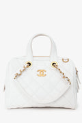 Pre-Loved Chanel™ White Caviar Leather Bowling Bag With Gold Hardware
