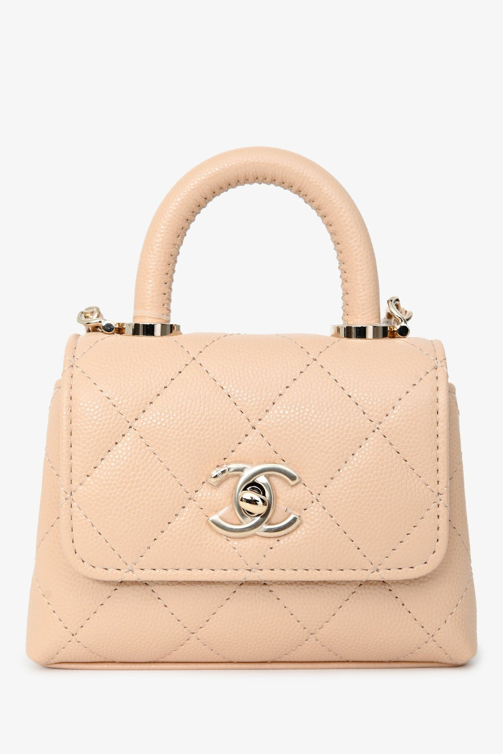 Pre-Loved Chanel™ Beige Caviar Leather Micro Coco Top Handle Bag with Chain