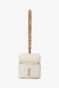 Saint Laurent White Lambskin Cassandre Matelasse Logo Cube Wristlet