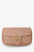 Gucci Brown Leather GG Marmont Super Mini Crossbody Bag