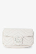 Gucci White Leather Chevron Quilted Super Mini GG Marmont Belt Bag