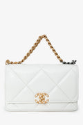 Pre-Loved Chanel™ White Quilted 'Chanel 19' Wallet On Chain with Two Tone Hardware