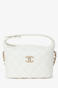 Pre-Loved Chanel™ White Caviar Leather Small Quilted Hobo with Removable Chain