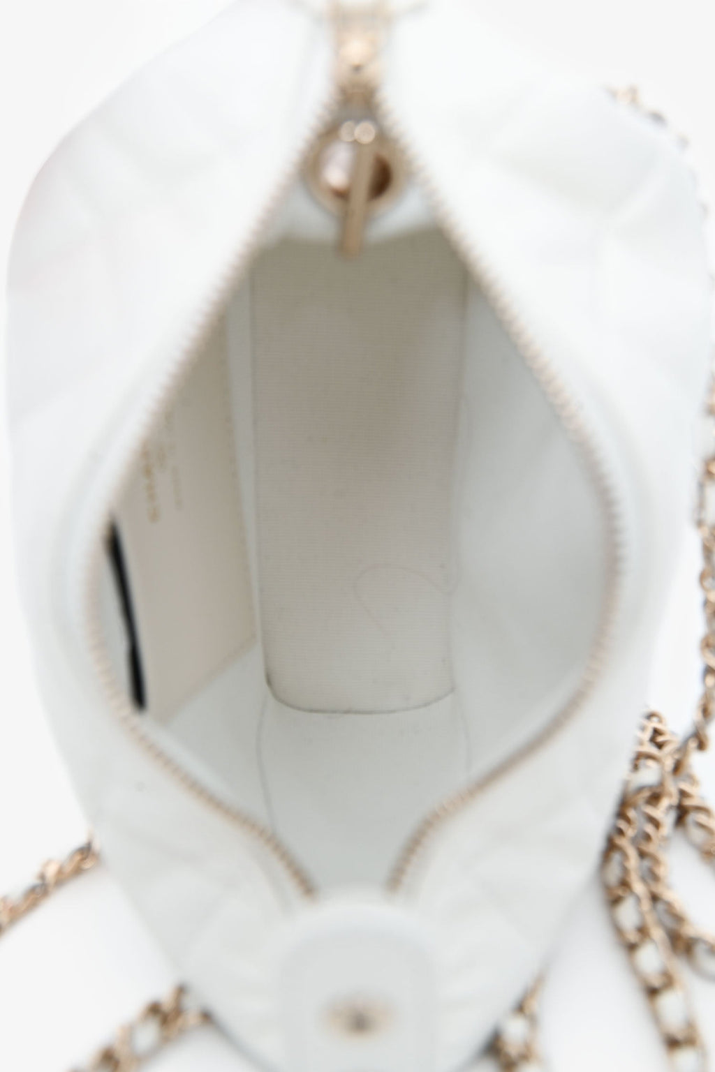 Pre-Loved Chanel™ White Caviar Leather Small Quilted Hobo with Removable Chain