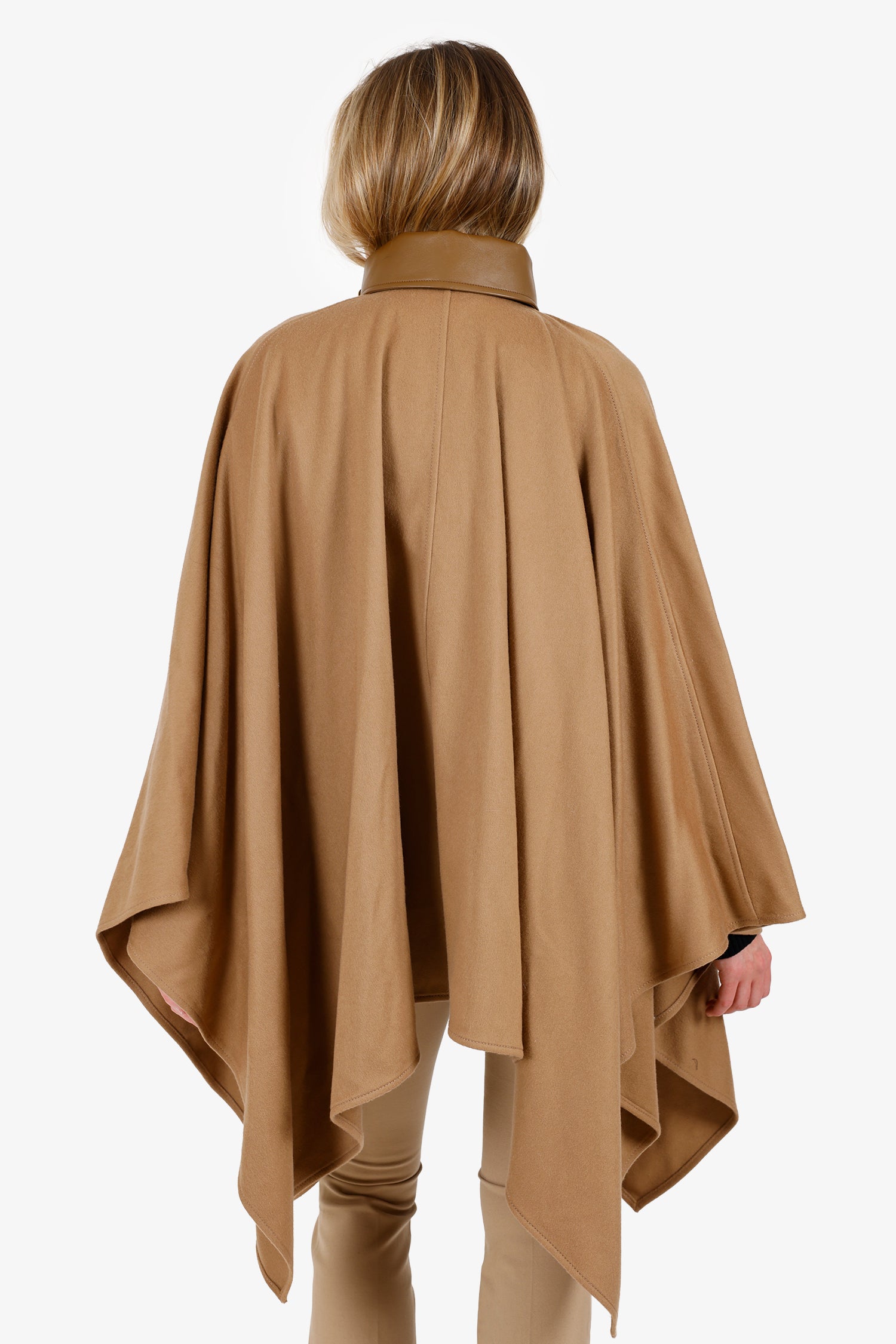 Gucci Camel Brown Wool Leather Collared Cape Coat Size 36