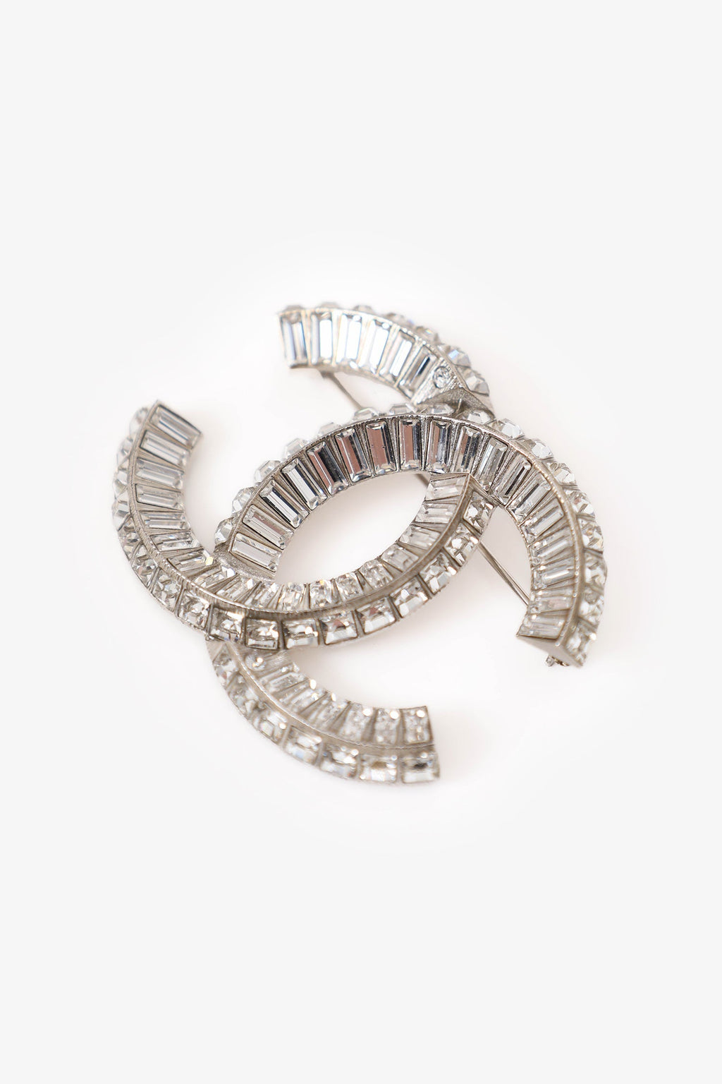 Pre-Loved Chanel™ Silver Tone Crystal Embellished CC Brooch