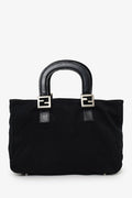 Fendi Black Canvas FF Top Handle Bag