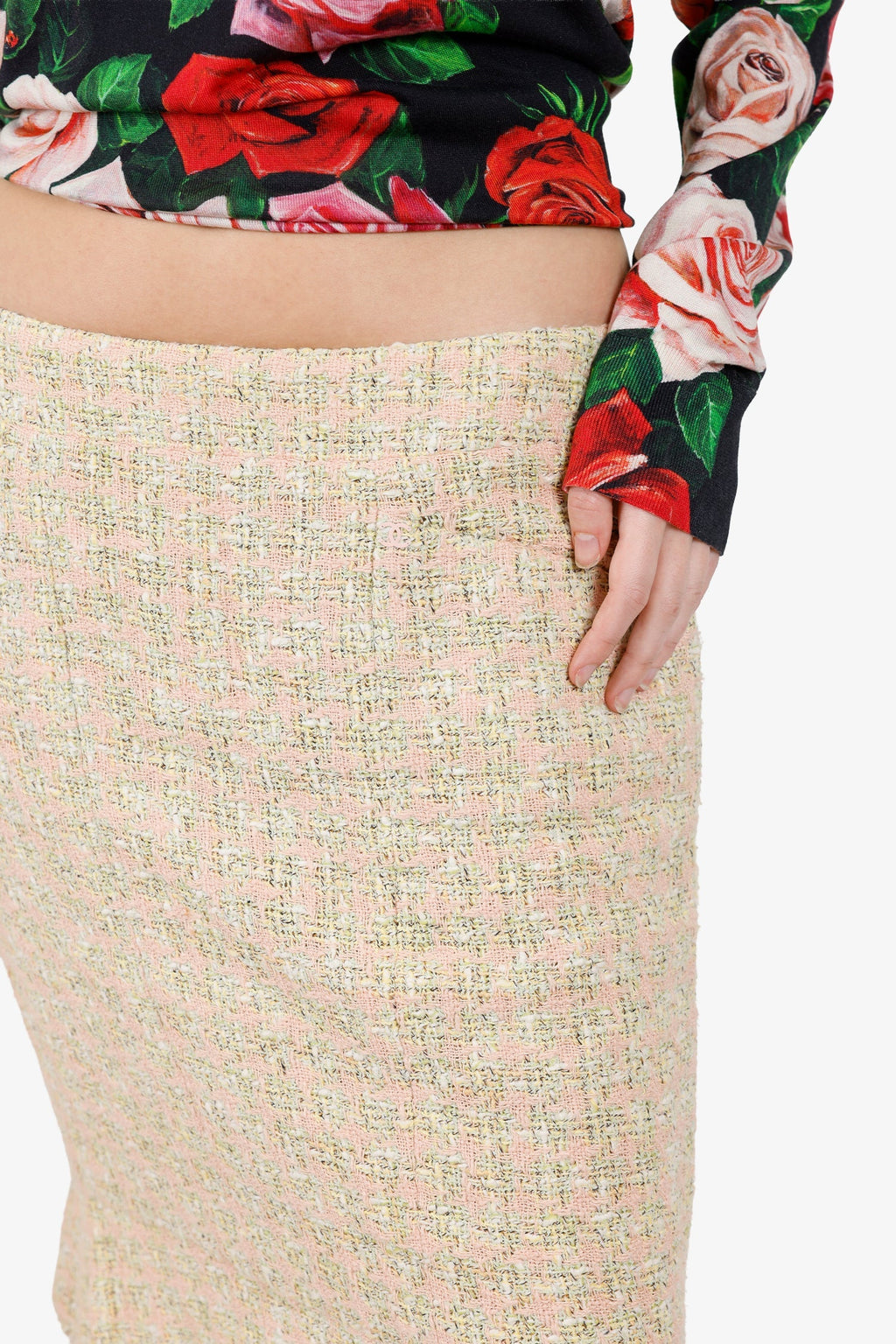 Pre-Loved Chanel™ 05P Pink/Green Tweed Midi Skirt Size 42
